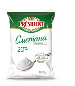 Сметана TM PRESIDENT 20% (уп. 5шт) (Пакет 1 кг)
